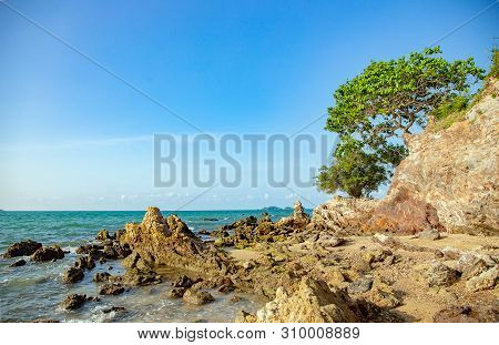Nature Island Seascape Rock On Beach Tropical Ocean Summer
