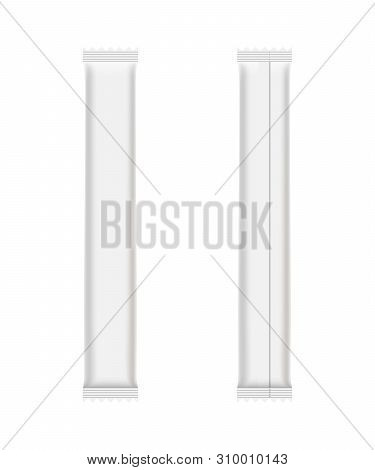 Blank White Plastic Package For Batched Coffee, Sugar, Salt Or Spice. Individual Packaging For Granu