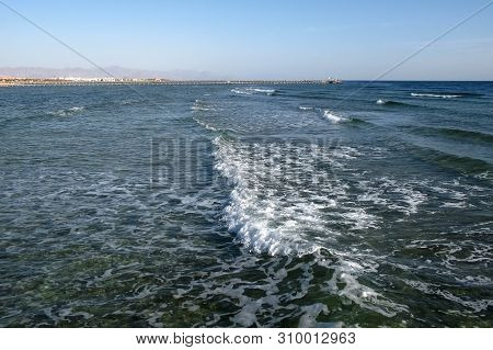 Red Sea Coast In Sharm El Sheikh, Egypt, Sinai, Rough Sea Waves