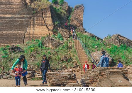 Mingun-myanmar, January 20, 2019 : Unidentified Tourists Come To Visit And Take Photographys At The