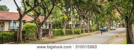 Nantou, Taiwan - June 25th, 2019: street scenery with old house and trees at Zhongxing New Village, Nantou, Taiwan