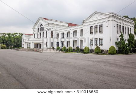 Nantou, Taiwan - June 25th, 2019: white building of event venue at Zhongxing New Village, Nantou, Taiwan