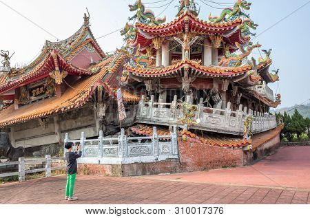 Nantou, Jiji, Taiwan - FEB 27th, 2019: ruins of Wuchanggong temple when earthquake at september 21, 1999