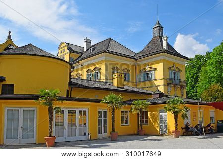 Salzburg, Austria - May 25, 2019 : Right Wing Of Hellbrunn Palace (schloss Hellbrunn), Summer Reside
