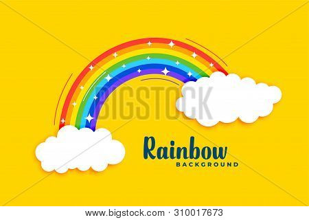 Rainbow With Clouds On Yellow Background Vector Illustration