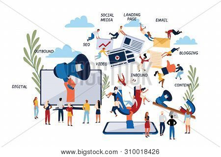 Business Concept Of Inbound And Outbound Digital Marketing.