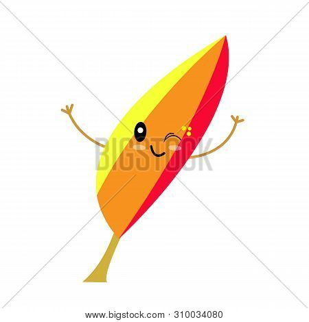 Autumn Colored Leaf Smiles And Winks Cartoon Character And Logo For Design Concept Of Nature And The