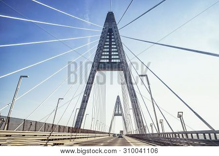 Bridge And Blue Sky.on Bridge.bridge Over River.