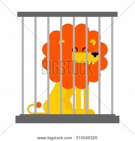 Lion In Cage. Leo At Zoo. Vector Illustration