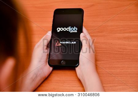 Stavropol, Russian Federation. July 5, 2019. A Man Holding A Smartphone On Which Opens A Mobile Appl