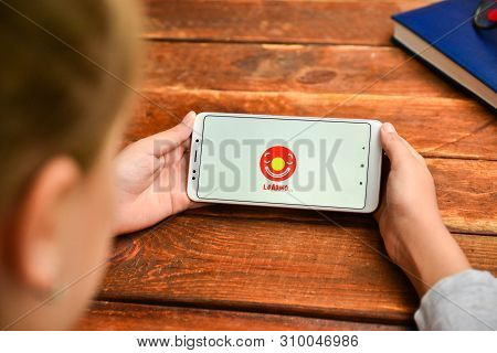 Stavropol, Russian Federation. July 5, 2019. A Man Holding A Smartphone On Which Opens A Mobile Appl