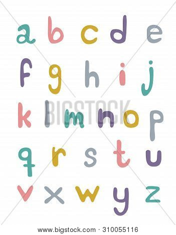Set Of Hand Written Alphabeth In Pastels On A White Background.