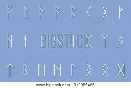 Set Of Ancient Norse Runes. Runic Alphabet. Futhark. Ancient Occult Symbols. Illustration. Old Germa