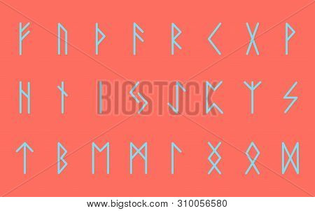 Set Of Ancient Norse Runes. Runic Alphabet, Futhark. Ancient Occult Symbols. Illustration. Old Germa