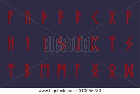 Set Of Ancient Norse Runes. Runic Alphabet, Futhark. Ancient Occult Symbols. Illustration. Old Germa