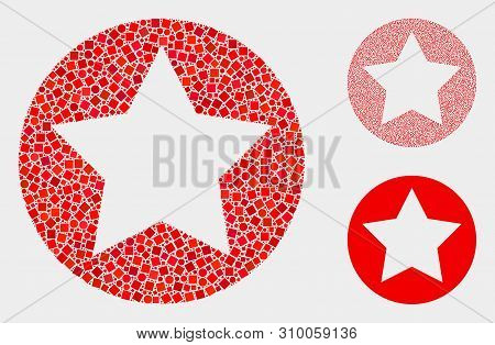 Collage Rounded Star Icon Constructed From Round And Square Items In Variable Sizes, Positions And P