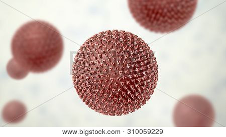 Measles Viruses. 3d Illustration Showing Structure Of Measles Virus With Surface Glycoprotein Spikes