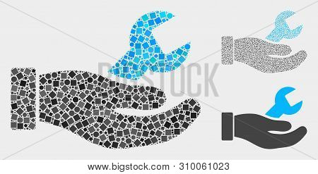 Collage Repair Service Hand Icon United From Circle And Square Items In Variable Sizes, Positions An