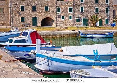 Old Stone Houses Aon Krapanj Island Waterfront, Sea Sponge Harvesting Village, Sibenik Archipelago O