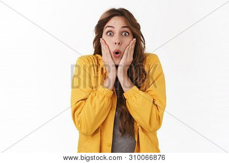 Shocked Talkative Emotive Girl Stunned Wondering Surprising Rumor Hear Incredible News Stare Camera 
