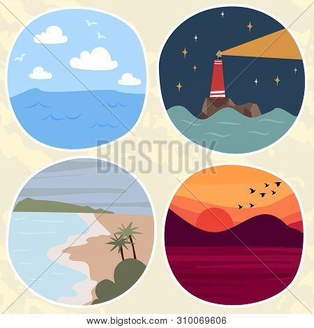 Seamless Pattern Colorful Of Landscape View With Four Period Times.