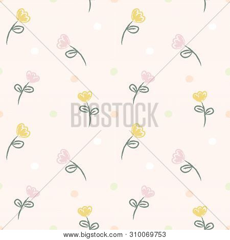 Seamless Pattern Hand Draw Yellow And Pink Flower.
