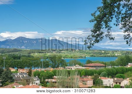 Beautiful Landscape With Village And Lake Of Banyoles, Largest Lake In Catalonia, In Province Of Gir
