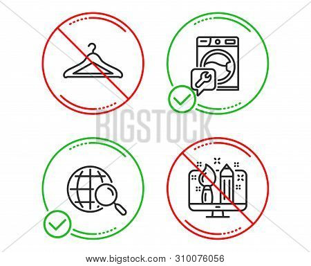Do Or Stop. Web Search, Washing Machine And Cloakroom Icons Simple Set. Creative Design Sign. Find I