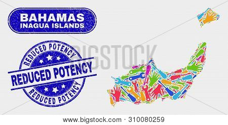 Productivity Inagua Islands Map And Blue Reduced Potency Textured Stamp. Colorful Vector Inagua Isla