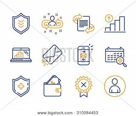 Marketing, Recruitment And E-mail Icons Simple Set. Graph Chart, Graph Laptop And Medical Shield Sig