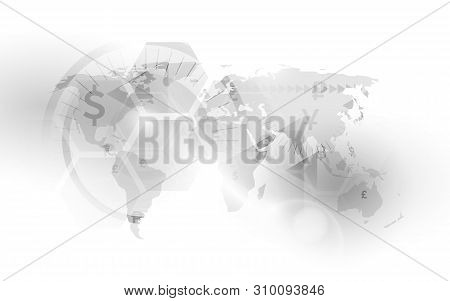 World Countries Currency Map. Stock Exchange. Abstract White Technology Background