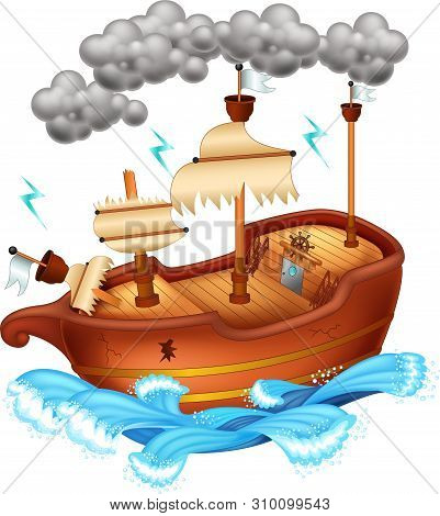Funny Wood Ship Cartoon For Your Design