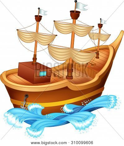 Funny Wood Ship Cartoon For Your Design
