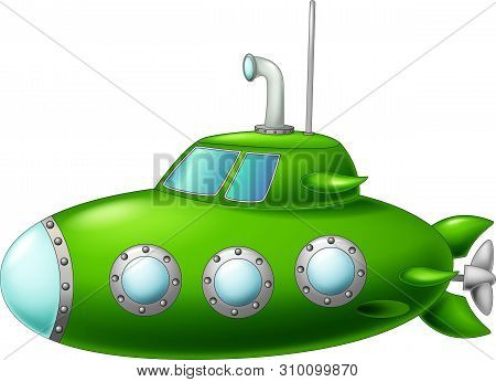 Funny Green Submarine Cartoon For Your Design