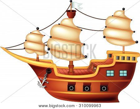 Funny Brown Wood Ship Cartoon For Your Design