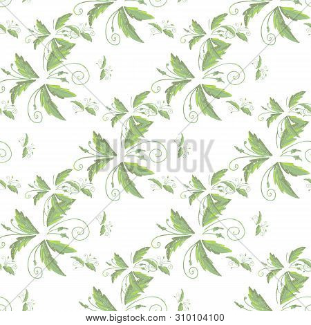 Grean Leaf Pattern  Hand Drawn Illustration With Grunge Simple Texture