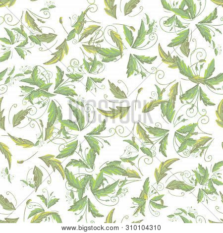 Grean Leaf Pattern  Hand Drawn Illustration With Grunge Simple Texture
