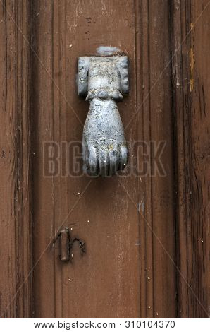 Handle Shaped As A Wooden Door Handle For Background An Textures