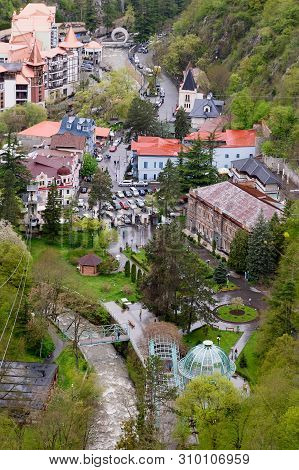 Top View Of Borjomi, Balneological And Climatic Resort In Georgia At Altitude 800 Meters Above Sea