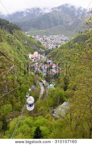 Borjomi, Georgia - May, 04 - 2019: Top View Of Borjomi, Balneological And Climatic Resort In Georgia