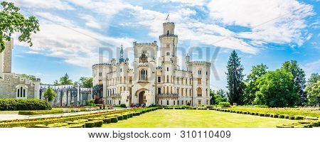 Hluboka,czech Republic - June 20,2019 - Panoramic View At The Castle Hluboka. Hluboka Castle Is Cons