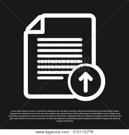 Black Upload File Icon Isolated On Black Background. File Document Symbol. Document Arrow. Vector Il