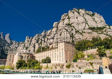 Monserrat, Spain - April, 2019: Santa Maria De Montserrat Abbey In Monistrol De Montserrat, Cataloni