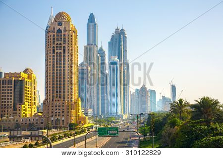Dubai, Uae United Arabs Emirates - 29 May, 2019: Arjaan Building And Dubai Marina Skyscrapers At The