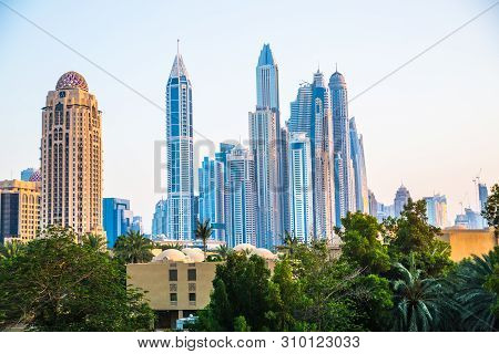 Dubai, Uae United Arabs Emirates - 29 May, 2019: Arjaan Building And Dubai Marina Skyscrapers At The