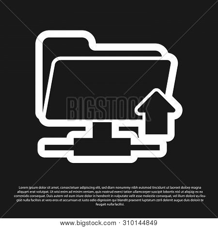 Black Ftp Folder Upload Icon On Black Background. Concept Of Software Update, Transfer Protocol, Rou