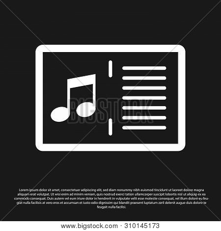 Black Music Book With Note Icon Isolated On Black Background. Music Sheet With Note Stave. Notebook 