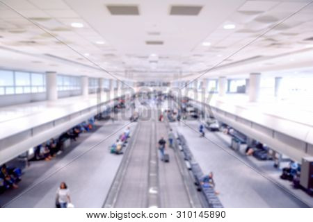 Airport Concourse Interior Blurred Travel Background Of People Travelling For Business And Vacation