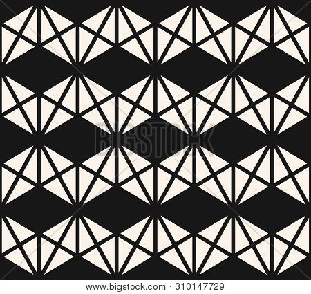 Geometric Triangles Seamless Pattern. Vector Black And White Abstract Texture With Triangular Shapes