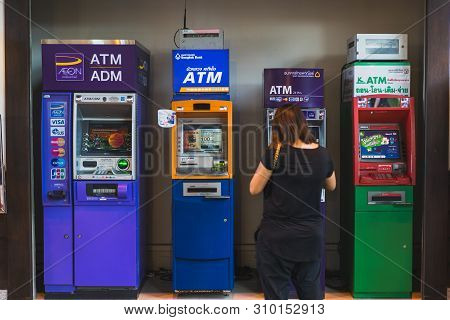 Chonburi- July 7, 2018 : Many Of Automatic Teller Machine, Atm In J-park Shopping Mall On July 7, 20
